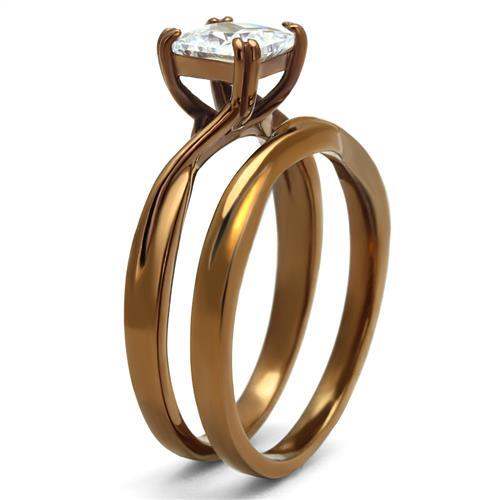 TK2964 - IP Coffee light Stainless Steel Ring with AAA Grade CZ in Clear - Alamode - Flyclothing LLC