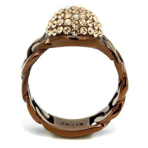 TK2965 - IP Coffee light Stainless Steel Ring with Top Grade Crystal in Light Peach - Alamode - Flyclothing LLC