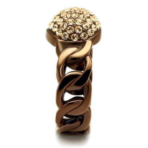 TK2965 - IP Coffee light Stainless Steel Ring with Top Grade Crystal in Light Peach - Alamode - Flyclothing LLC