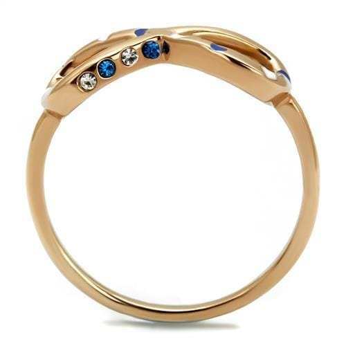 TK2966 - IP Rose Gold(Ion Plating) Stainless Steel Ring with Top Grade Crystal in Sapphire - Alamode - Flyclothing LLC