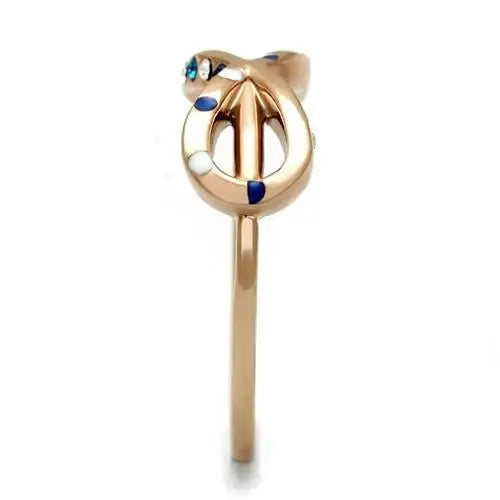 TK2966 - IP Rose Gold(Ion Plating) Stainless Steel Ring with Top Grade Crystal in Sapphire - Alamode - Flyclothing LLC