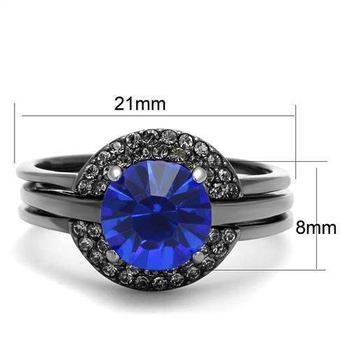 TK2969 - IP Light Black (IP Gun) Stainless Steel Ring with Top Grade Crystal in Sapphire - Alamode - Flyclothing LLC