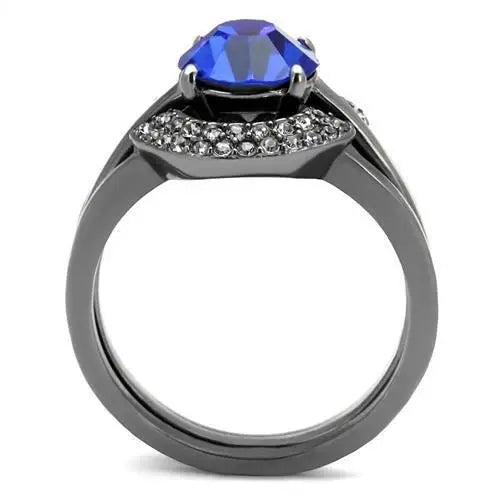 TK2969 - IP Light Black (IP Gun) Stainless Steel Ring with Top Grade Crystal in Sapphire - Alamode - Flyclothing LLC