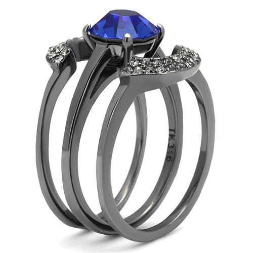 TK2969 - IP Light Black (IP Gun) Stainless Steel Ring with Top Grade Crystal in Sapphire - Alamode - Flyclothing LLC