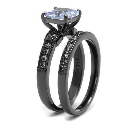 TK2970 - IP Light Black (IP Gun) Stainless Steel Ring with AAA Grade CZ in Light Amethyst - Alamode - Flyclothing LLC