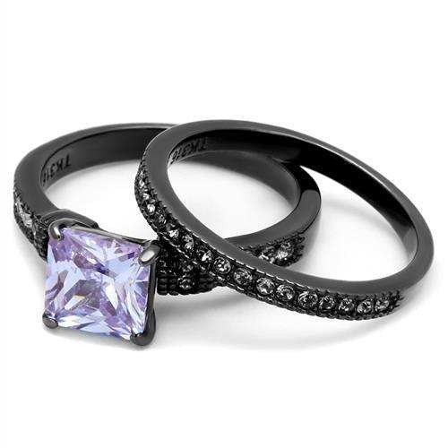 TK2970 - IP Light Black (IP Gun) Stainless Steel Ring with AAA Grade CZ in Light Amethyst - Alamode - Flyclothing LLC