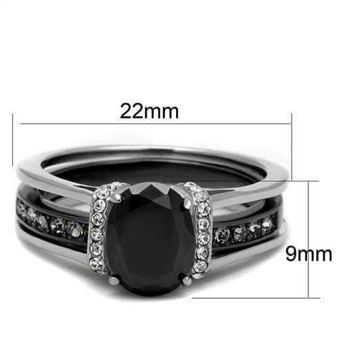 TK2971 - Two-Tone IP Black Stainless Steel Ring with Synthetic Synthetic Glass in Jet - Alamode - Flyclothing LLC
