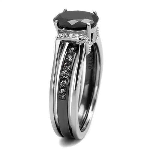 TK2971 - Two-Tone IP Black Stainless Steel Ring with Synthetic Synthetic Glass in Jet - Alamode - Flyclothing LLC