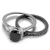 TK2971 - Two-Tone IP Black Stainless Steel Ring with Synthetic Synthetic Glass in Jet - Alamode - Flyclothing LLC
