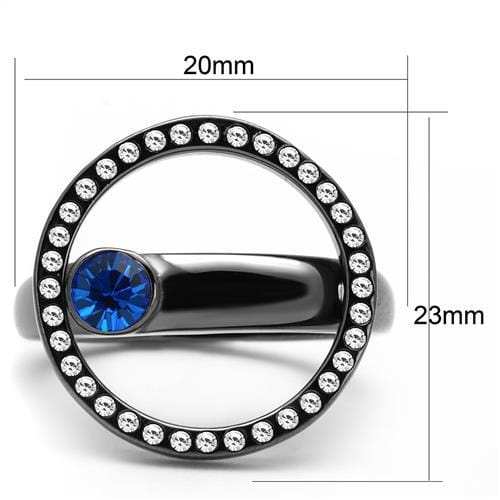 TK2974 - IP Light Black (IP Gun) Stainless Steel Ring with Top Grade Crystal in Capri Blue - Alamode - Flyclothing LLC