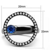 TK2974 - IP Light Black  (IP Gun) Stainless Steel Ring with Top Grade Crystal  in Capri Blue - Alamode