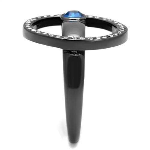 TK2974 - IP Light Black (IP Gun) Stainless Steel Ring with Top Grade Crystal in Capri Blue - Alamode - Flyclothing LLC