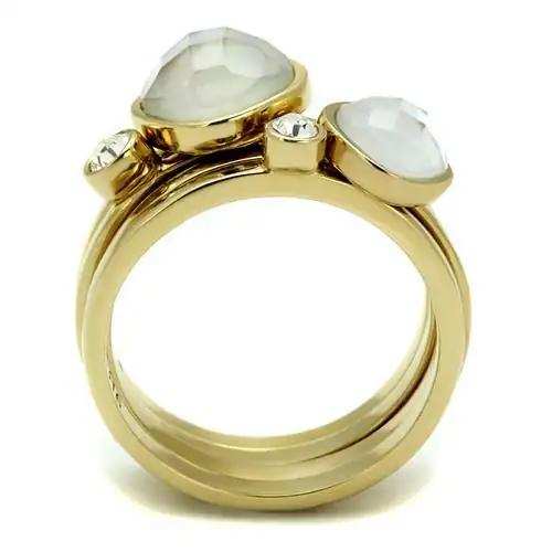TK2975 - IP Gold(Ion Plating) Stainless Steel Ring with Synthetic Synthetic Glass in White - Alamode - Flyclothing LLC