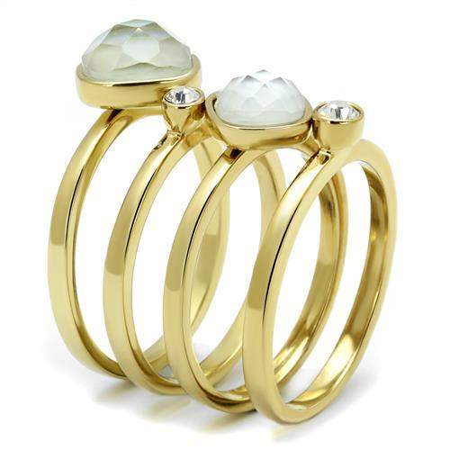 TK2975 - IP Gold(Ion Plating) Stainless Steel Ring with Synthetic Synthetic Glass in White - Alamode - Flyclothing LLC