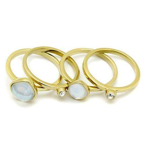 TK2975 - IP Gold(Ion Plating) Stainless Steel Ring with Synthetic Synthetic Glass in White - Alamode - Flyclothing LLC