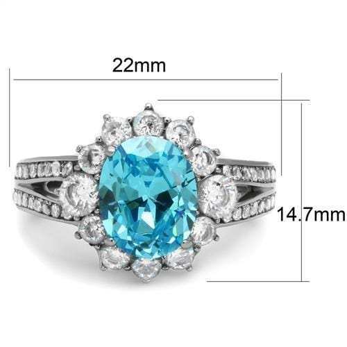 TK2977 - High polished (no plating) Stainless Steel Ring with AAA Grade CZ in Sea Blue - Alamode - Flyclothing LLC