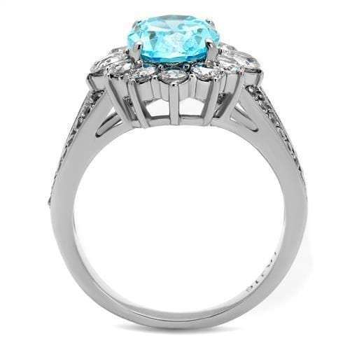 TK2977 - High polished (no plating) Stainless Steel Ring with AAA Grade CZ in Sea Blue - Alamode - Flyclothing LLC