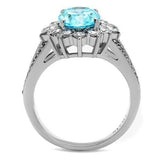 TK2977 - High polished (no plating) Stainless Steel Ring with AAA Grade CZ  in Sea Blue - Alamode