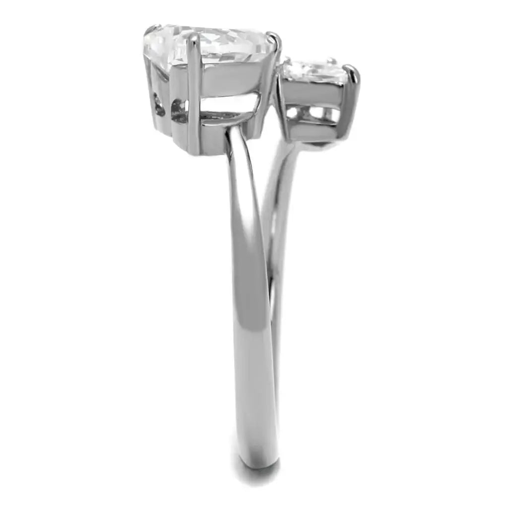 TK2981 - High polished (no plating) Stainless Steel Ring with AAA Grade CZ in Clear - Alamode - Flyclothing LLC