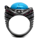TK2983 - IP Light Black  (IP Gun) Stainless Steel Ring with Synthetic Turquoise in Sea Blue - Alamode