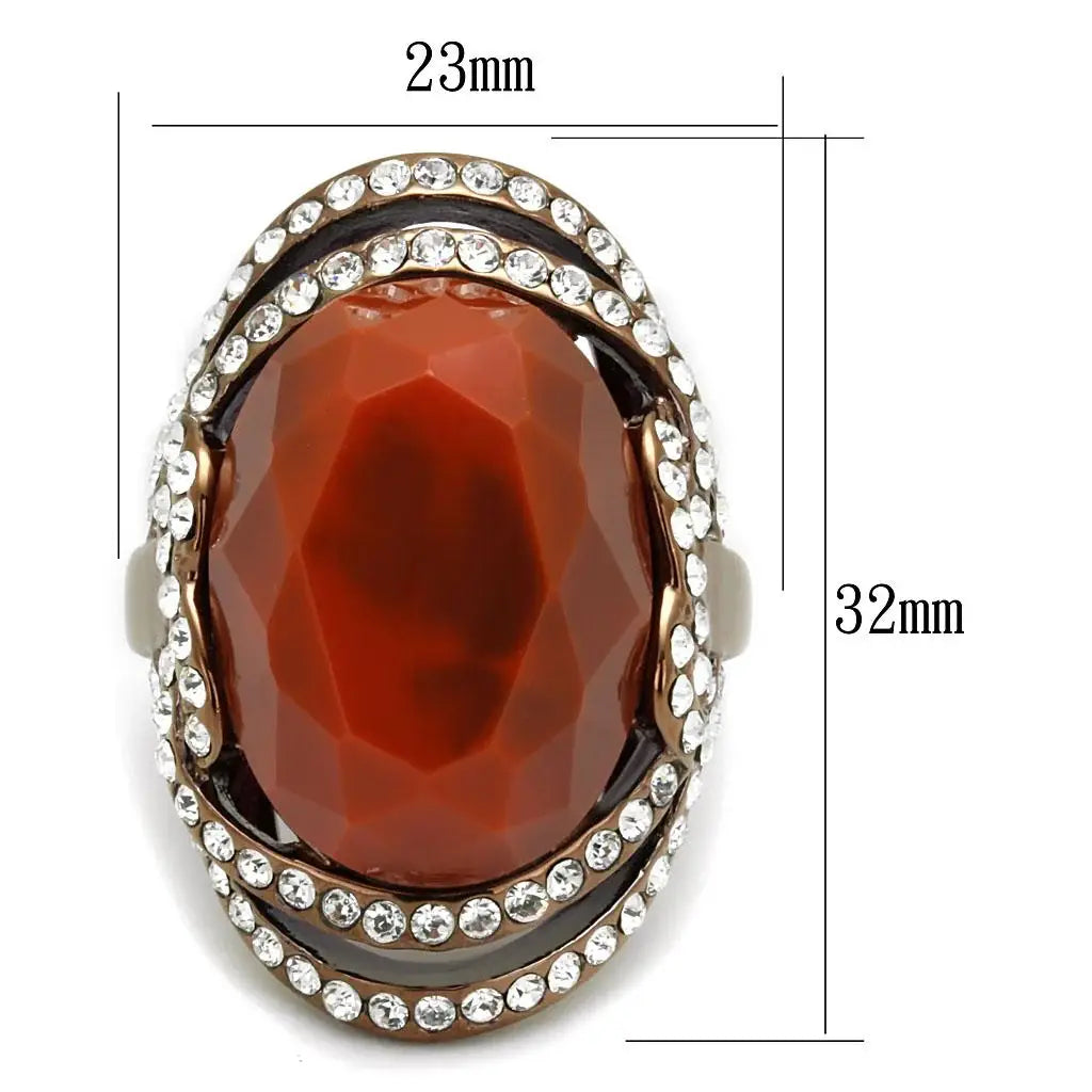 TK2984 - IP Coffee light Stainless Steel Ring with Synthetic Synthetic Stone in Orange - Alamode - Flyclothing LLC