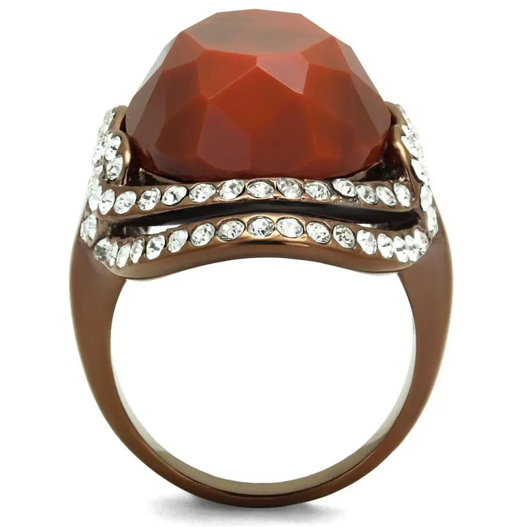 TK2984 - IP Coffee light Stainless Steel Ring with Synthetic Synthetic Stone in Orange - Alamode - Flyclothing LLC