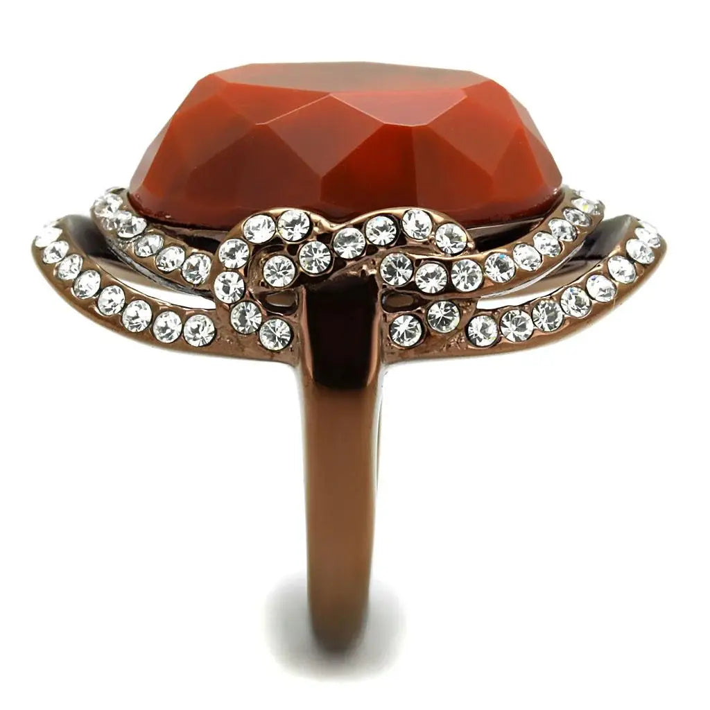 TK2984 - IP Coffee light Stainless Steel Ring with Synthetic Synthetic Stone in Orange - Alamode - Flyclothing LLC