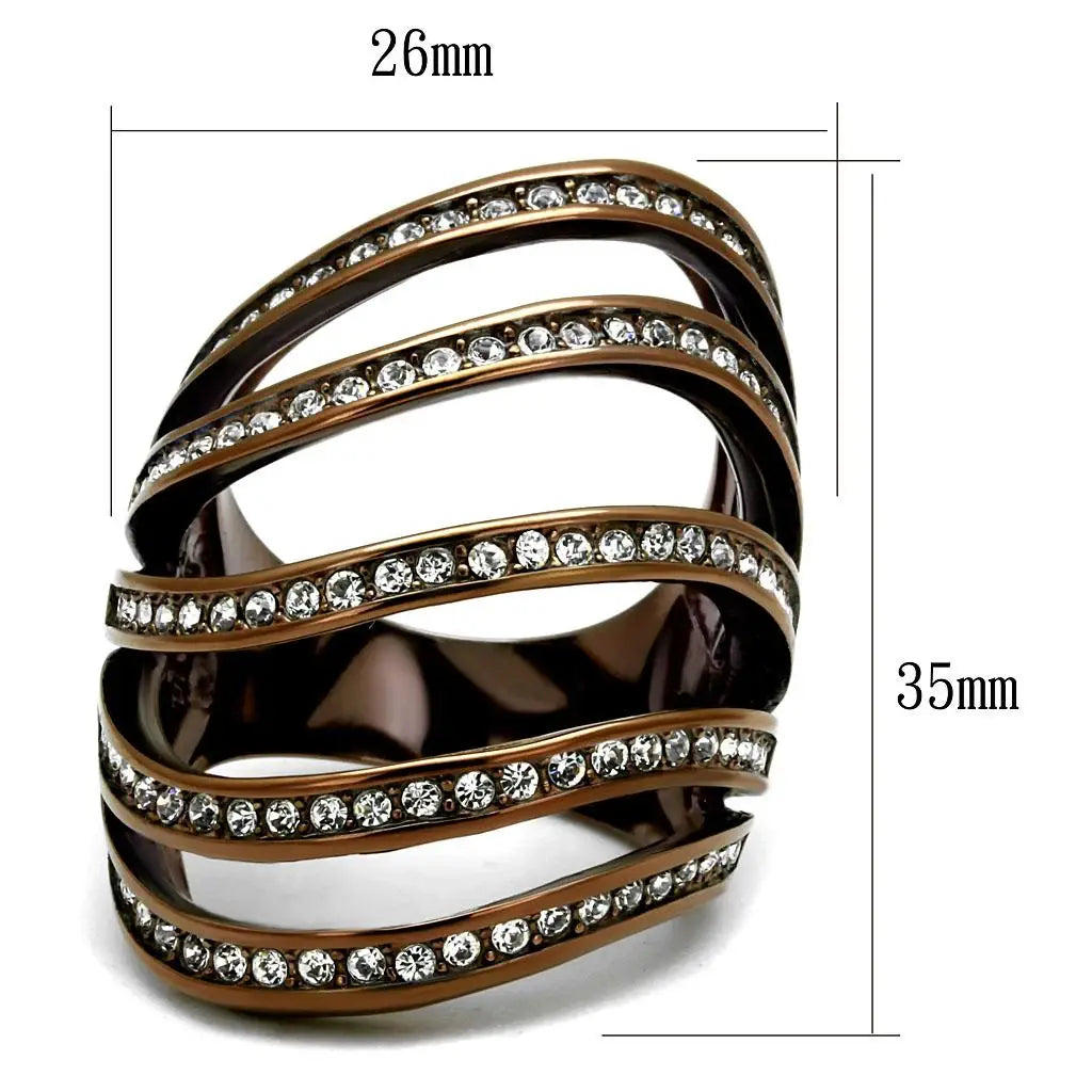 TK2985 - IP Coffee light Stainless Steel Ring with Top Grade Crystal in Clear - Alamode - Flyclothing LLC