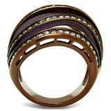 TK2985 - IP Coffee light Stainless Steel Ring with Top Grade Crystal in Clear - Alamode - Flyclothing LLC
