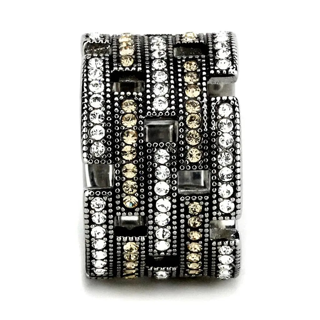 TK2987 - High polished (no plating) Stainless Steel Ring with Top Grade Crystal in Multi Color - Alamode - Flyclothing LLC