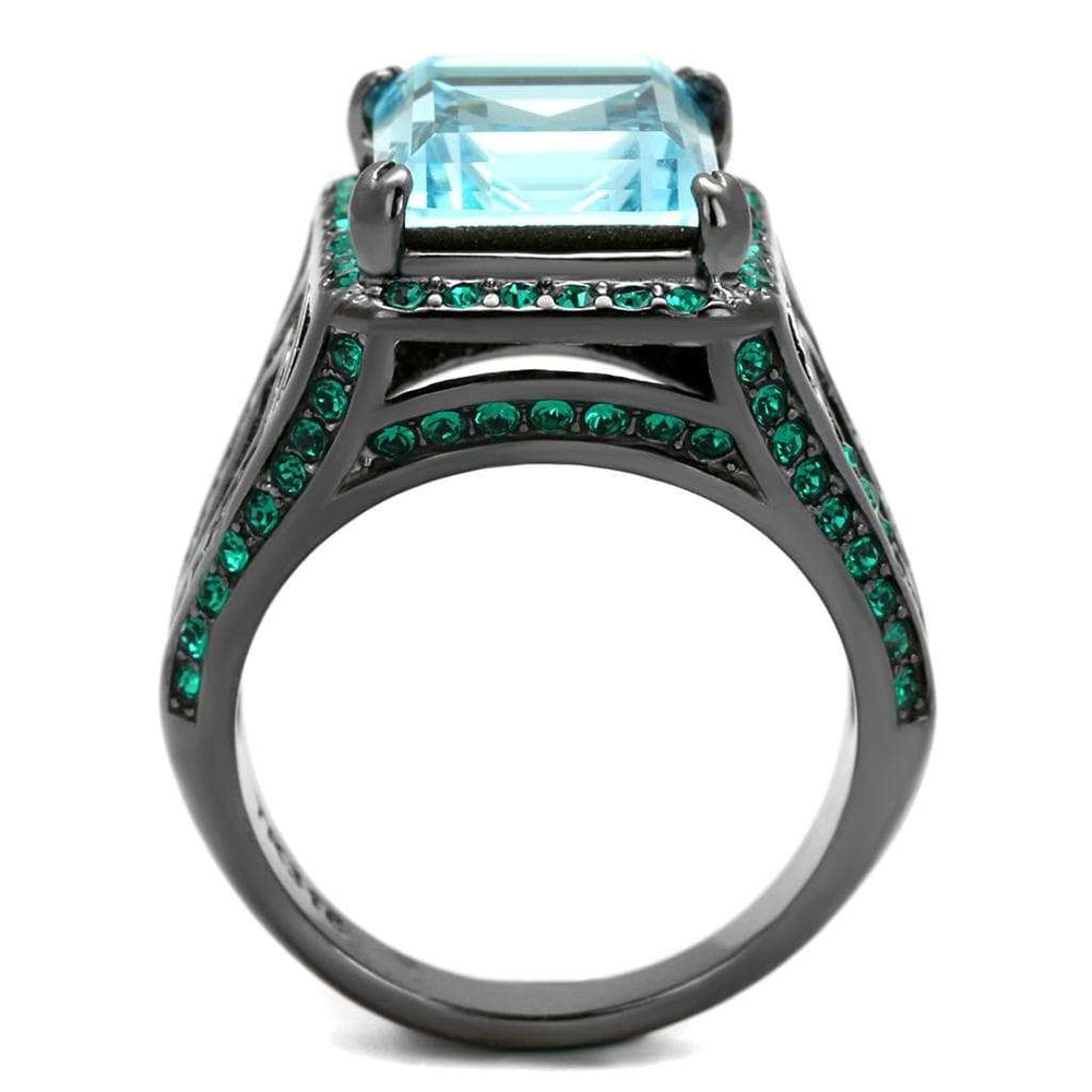 TK2988 - IP Light Black (IP Gun) Stainless Steel Ring with Top Grade Crystal in Sea Blue - Alamode - Flyclothing LLC