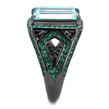 TK2988 - IP Light Black  (IP Gun) Stainless Steel Ring with Top Grade Crystal  in Sea Blue - Alamode