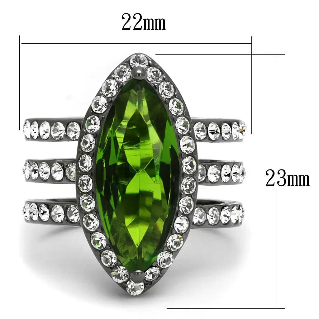 TK2989 - IP Light Black (IP Gun) Stainless Steel Ring with Synthetic Synthetic Glass in Peridot - Alamode - Flyclothing LLC