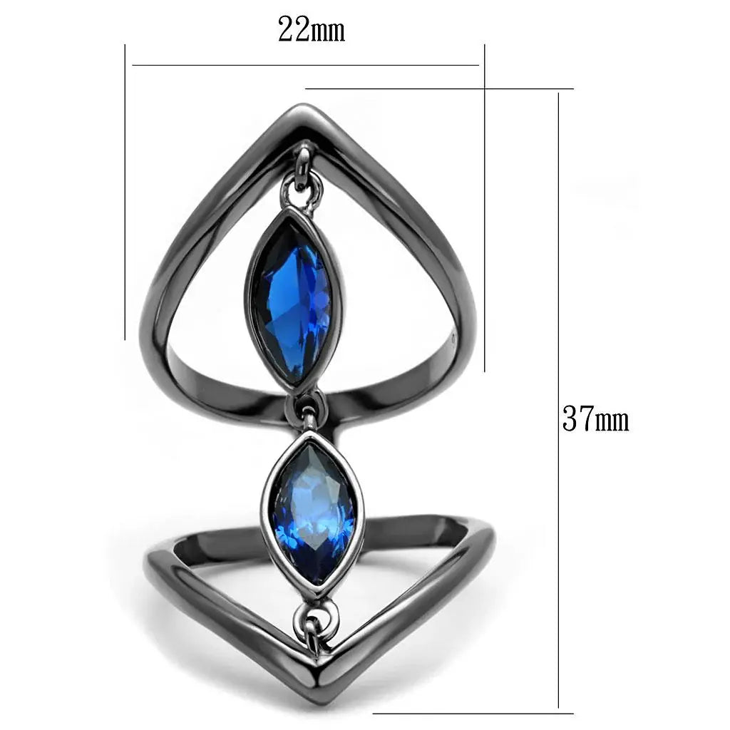 TK2990 - IP Light Black (IP Gun) Stainless Steel Ring with Synthetic Spinel in London Blue - Alamode - Flyclothing LLC
