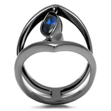 TK2990 - IP Light Black  (IP Gun) Stainless Steel Ring with Synthetic Spinel in London Blue - Alamode