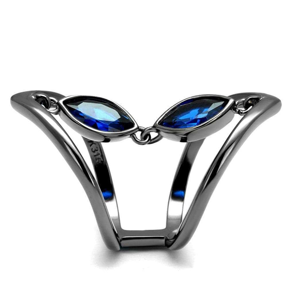 TK2990 - IP Light Black (IP Gun) Stainless Steel Ring with Synthetic Spinel in London Blue - Alamode - Flyclothing LLC