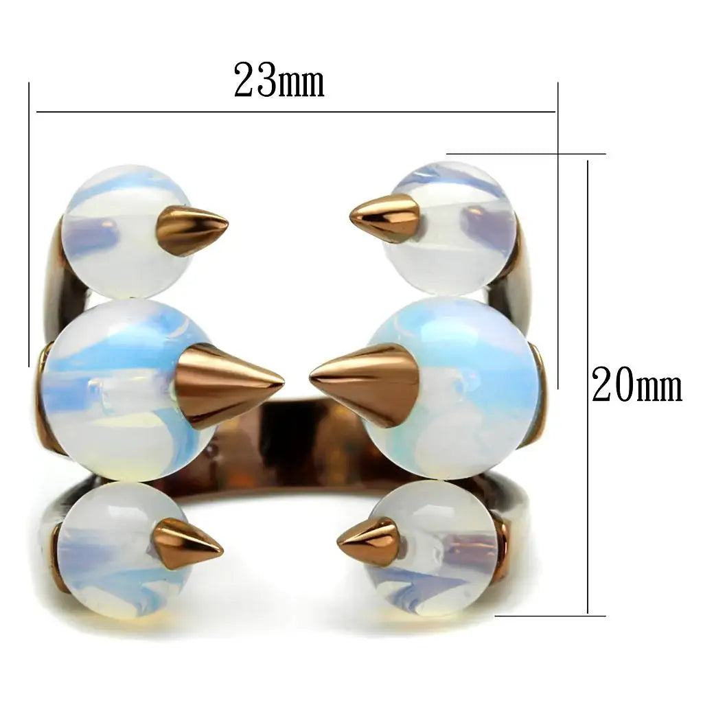TK2992 - IP Coffee light Stainless Steel Ring with Synthetic Synthetic Glass in White - Alamode - Flyclothing LLC