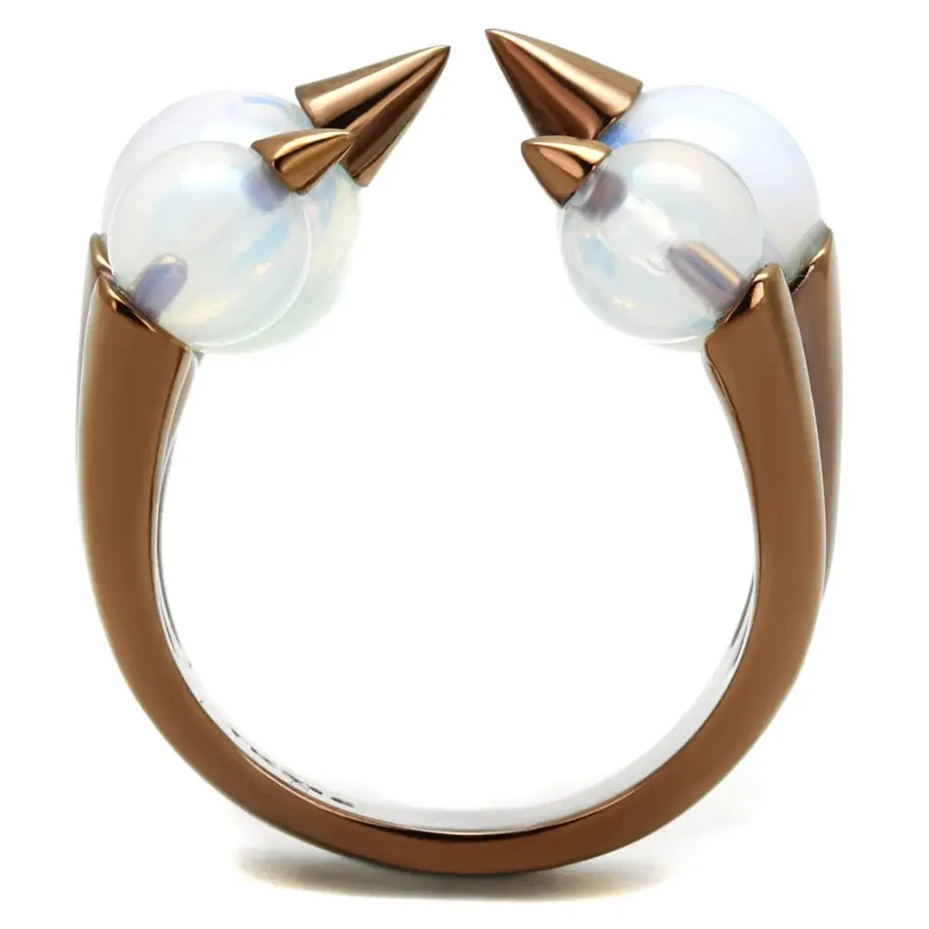 TK2992 - IP Coffee light Stainless Steel Ring with Synthetic Synthetic Glass in White - Alamode - Flyclothing LLC