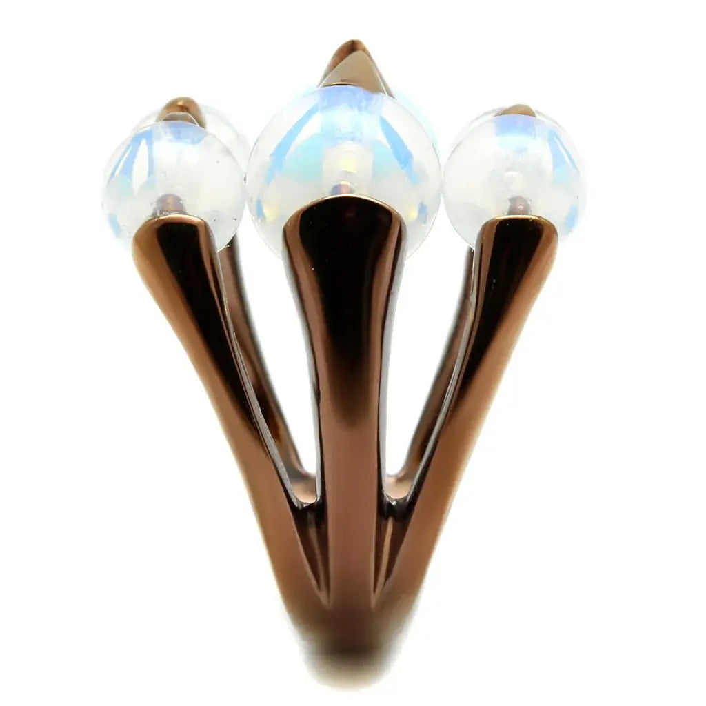 TK2992 - IP Coffee light Stainless Steel Ring with Synthetic Synthetic Glass in White - Alamode - Flyclothing LLC