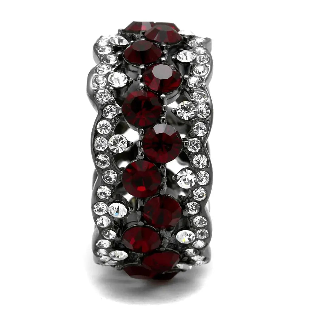 TK2993 - IP Light Black (IP Gun) Stainless Steel Ring with Top Grade Crystal in Siam - Alamode - Flyclothing LLC