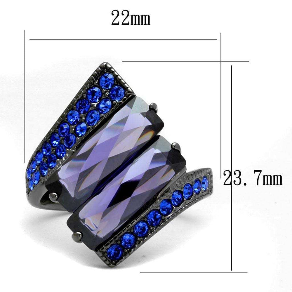 TK2996 - IP Light Black (IP Gun) Stainless Steel Ring with AAA Grade CZ in Tanzanite - Alamode - Flyclothing LLC
