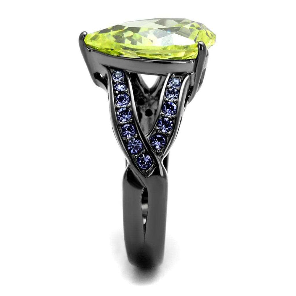 TK2997 - IP Light Black (IP Gun) Stainless Steel Ring with AAA Grade CZ in Apple Green color - Alamode - Flyclothing LLC