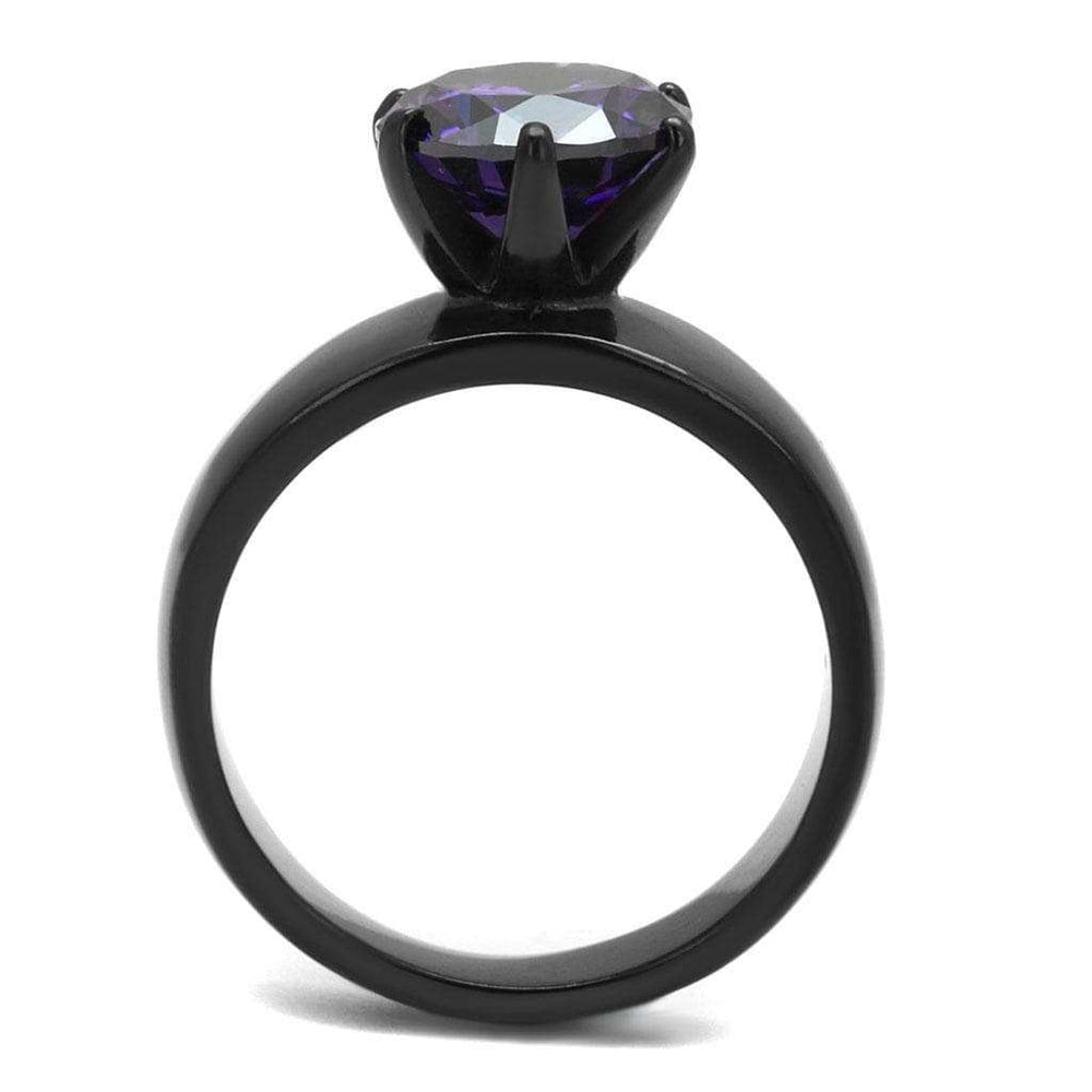TK2999 - IP Black(Ion Plating) Stainless Steel Ring with AAA Grade CZ in Amethyst - Alamode - Flyclothing LLC