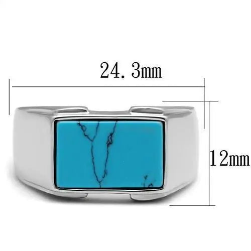 TK3000 - High polished (no plating) Stainless Steel Ring with Synthetic Imitation Amber in Sea Blue - Alamode - Flyclothing LLC