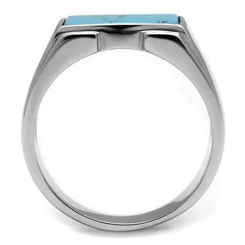 TK3000 - High polished (no plating) Stainless Steel Ring with Synthetic Imitation Amber in Sea Blue - Alamode - Flyclothing LLC