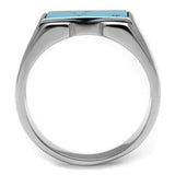 TK3000 - High polished (no plating) Stainless Steel Ring with Synthetic Imitation Amber in Sea Blue - Alamode - Flyclothing LLC