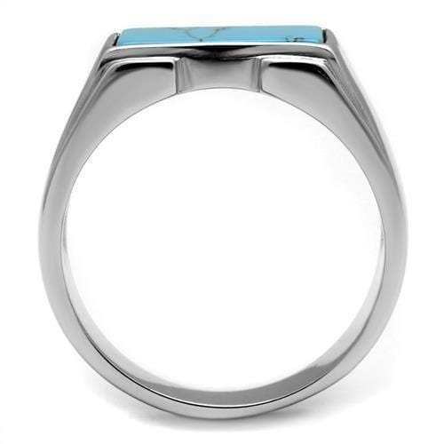 TK3000 - High polished (no plating) Stainless Steel Ring with Synthetic Imitation Amber in Sea Blue - Alamode - Flyclothing LLC