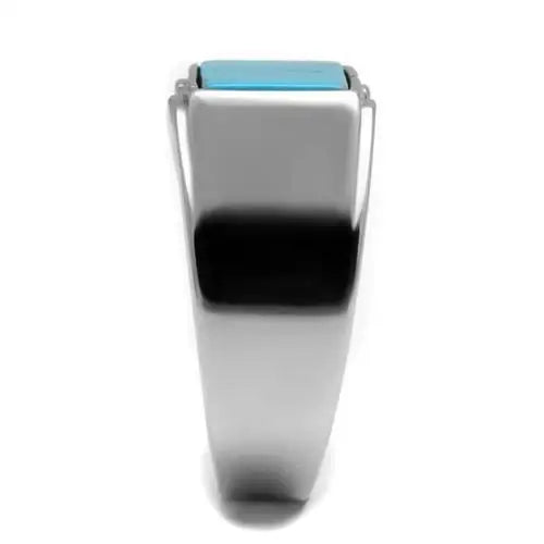 TK3000 - High polished (no plating) Stainless Steel Ring with Synthetic Imitation Amber in Sea Blue - Alamode - Flyclothing LLC