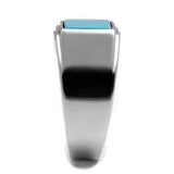 TK3000 - High polished (no plating) Stainless Steel Ring with Synthetic Imitation Amber in Sea Blue - Alamode - Flyclothing LLC
