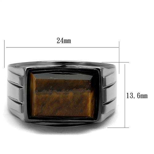 TK3001 - IP Light Black (IP Gun) Stainless Steel Ring with Synthetic Tiger Eye in Topaz - Alamode - Flyclothing LLC